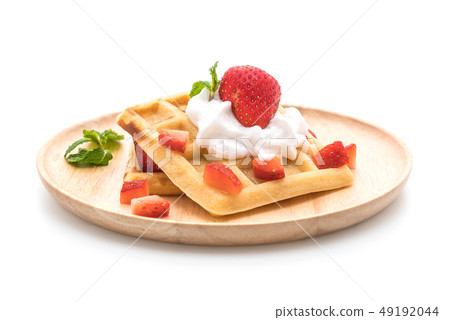 waffle with strawberry on white waffle with strawberry on white 49192044