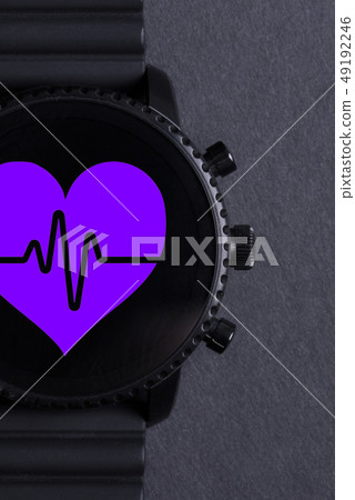 Black smartwatch isolated, heartbeat Black smartwatch isolated, heartbeat 49192246
