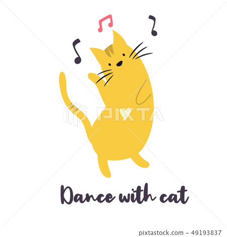 Funny yellow cat dancing to the music. 49193837