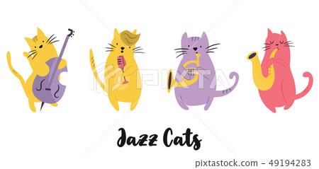 Jazz band of cats playing musical instruments 49194283