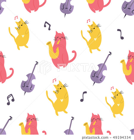Bright seamless pattern with funny cats - Stock Illustration [49194334 ...