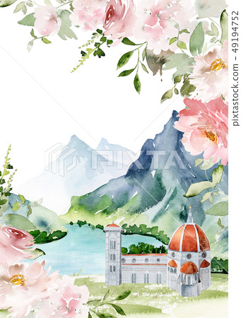 Greeting card with watercolor flowers handmade. Greeting card with watercolor flowers handmade. 49194752