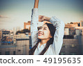 Woman female student college student college student glow evening 49195635