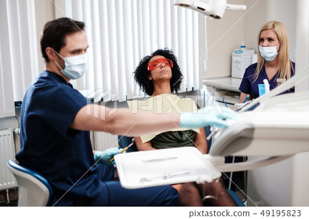 Dentist and his assitant working in private practice. 49195823