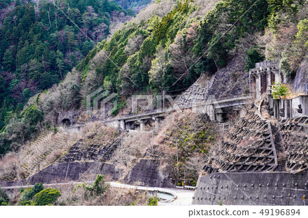 View of Japan's steep slope from near Oigawa Shindo Igawa Line Nagashima Dam Station 49196894