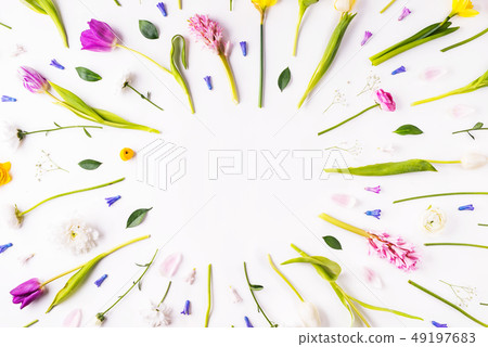 Easter and spring flat lay on a white background. 49197683