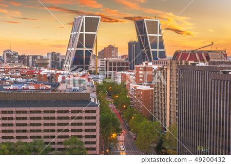 Madrid, Spain financial district skyline at dusk. 49200432