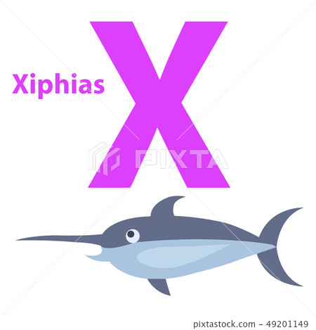 Funny Alphabet with Cartoon Animal Purple Letter X 49201149
