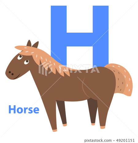 Cute Brown Horse on Alphabet Icon Flat Design 49201151
