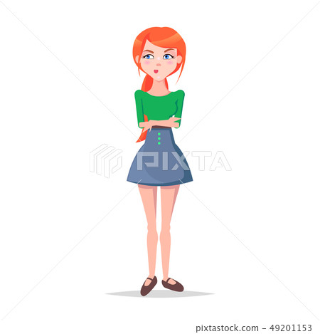 Skeptic Young Woman Cartoon Flat Vector Character 49201153