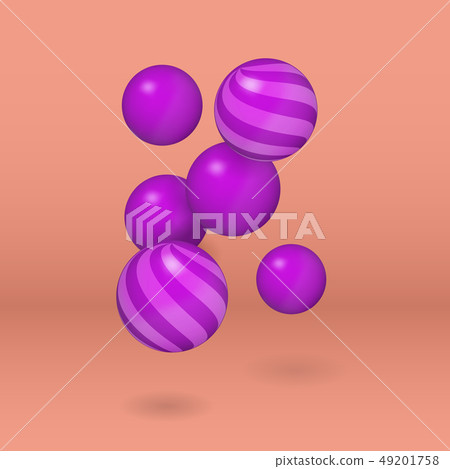 Multicolored vector decorative balls over coral background. 49201758