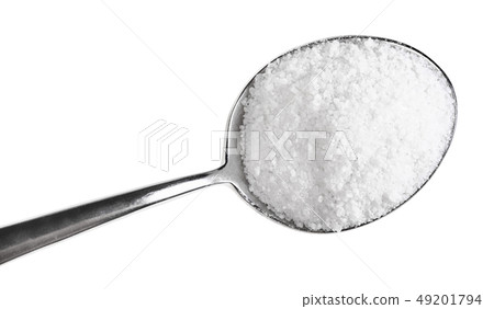 top view of tablespoon with Rock Salt close up 49201794