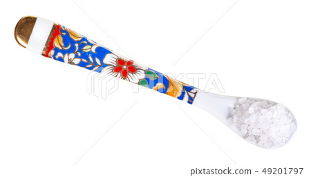 top view of chinese spoon with coarse Sea Salt 49201797