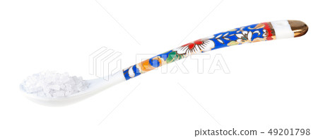 side view of chinese spoon with coarse Sea Salt side view of chinese spoon with coarse Sea Salt 49201798