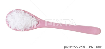 top view of ceramic spoon with coarse Sea Salt 49201805