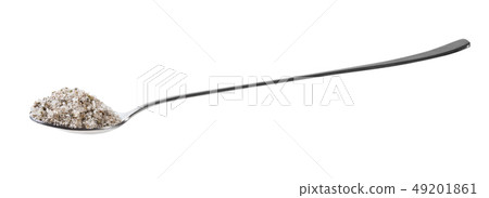 side view of steel teaspoon with seasoned salt 49201861