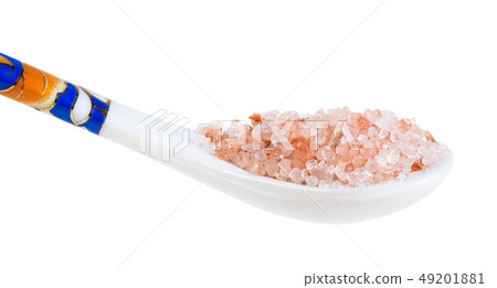 side view of chinese spoon with pink Salt close up 49201881