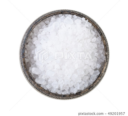 top view silver salt cellar with coarse Sea Salt top view silver salt cellar with coarse Sea Salt 49201957