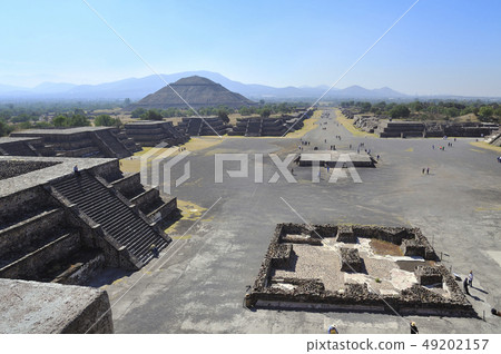 Tihuacan ruins Square of the moon seen from the pyramid of the moon (Mexico) 49202157