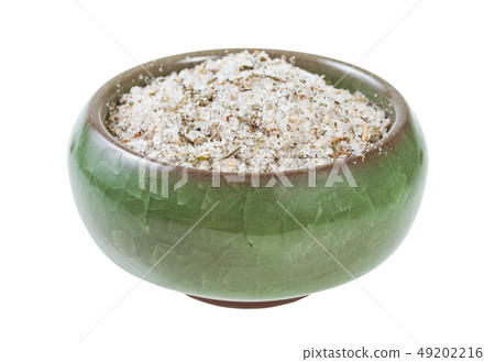 view of ceramic salt cellar with seasoned salt 49202216