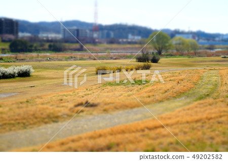 Miniature diorama-style photograph Tama River riverbed Miniature diorama-style photograph Tama River riverbed 49202582