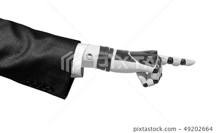 3d rendering of robotic hand in business suit pointing a finger isolated on white background 49202664