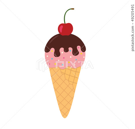 Cherry ice cream with chocolate in a waffle cone 49205491