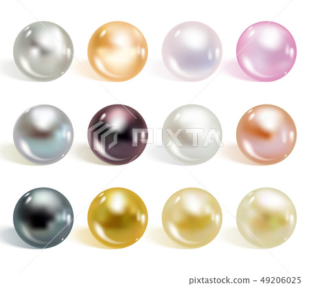 Realistic different colors pearls set. 49206025