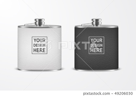 Vector 3d Realistic Leather Blank Stainless Steel Hip Flask Set Closeup Isolated on White Background Vector 3d Realistic Leather Blank Stainless Steel Hip Flask Set Closeup Isolated on White Background 49206030