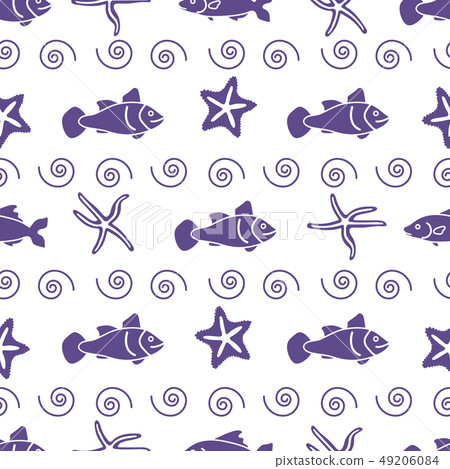 Vector seamless pattern with starfish and fish 49206084