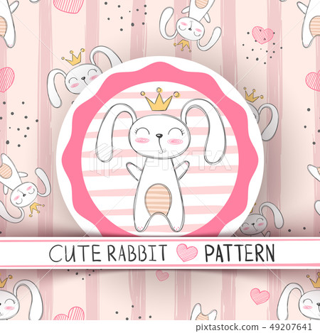 Cute seamless pattern - rabbit cartoon. 49207641