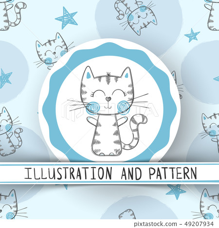 Cute cat - cartoon seamless pattern - Stock Illustration [49207934] - PIXTA