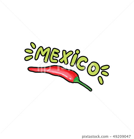 Mexico Lettering with Green letters and Red pepper. Isolated Logo Design 49209047