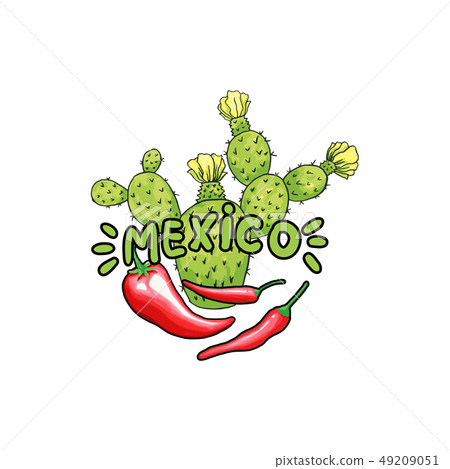 Mexico Lettering with Green letters and Red pepper. Isolated Logo Design 49209051