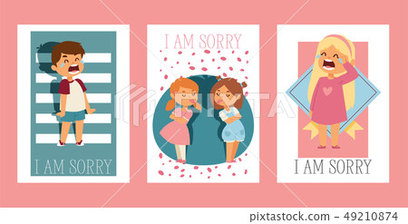 Forgive me vector kid character and children in quarrel forgiving sorry apology illustration set of 49210874