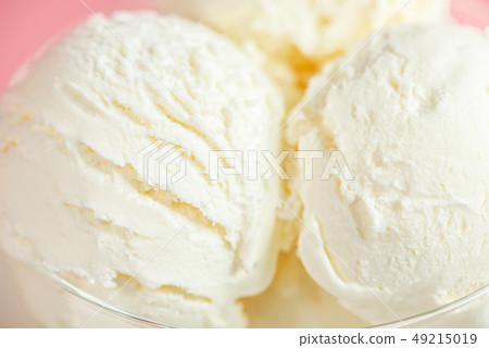 macro of white vanilla scoops ice cream 49215019