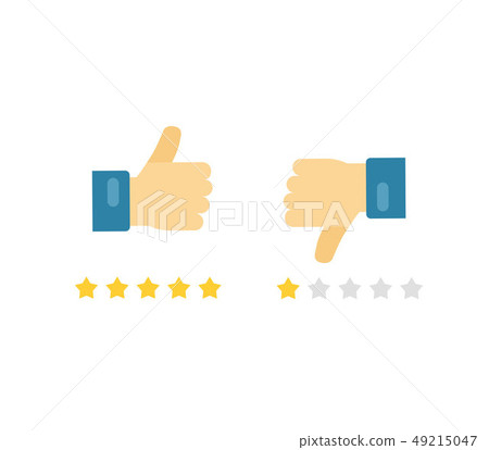 Like or dislike fingers vector icons, flat cartoon hands with thumb up and thumb down symbols 49215047