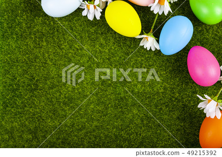 Easter eggs on green grass 49215392