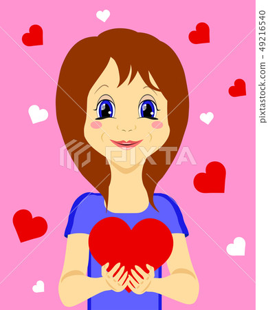 Cute girl with heart in her hands isolated on the Cute girl with heart in her hands isolated on the 49216540