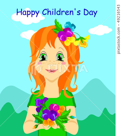 Cute girl with flowers for Children' s day or Cute girl with flowers for Children' s day or 49216543
