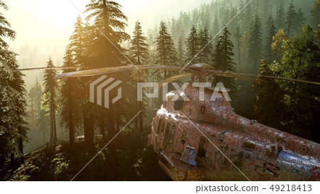 old rusted military helicopter in the mountain 49218413