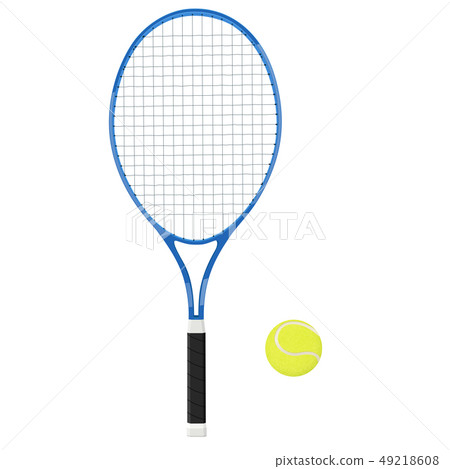 Tennis racket with yellow ball. 3d vector illustration isolated 49218608