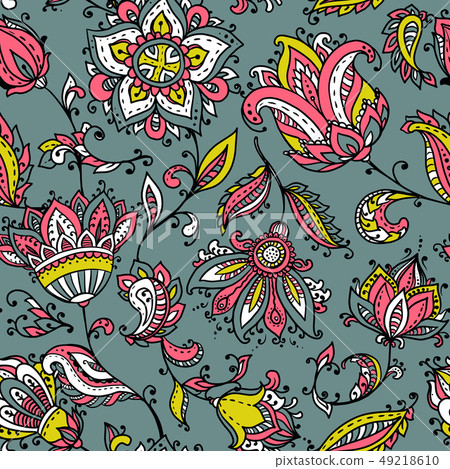 Vector seamless pattern with hand drawn paisley floral elements. 49218610