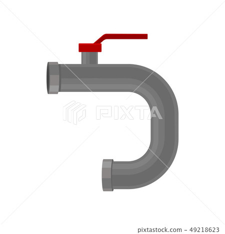 Red valve on gray plastic water pipe. Red valve on gray plastic water pipe. 49218623