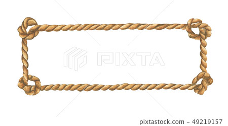Brown rope frame with knots. Watercolor. 49219157