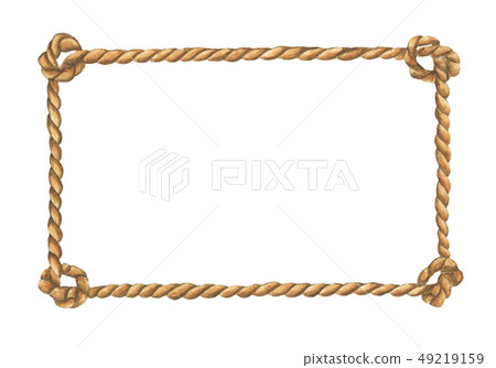 Brown rope frame with knots. Watercolor. 49219159