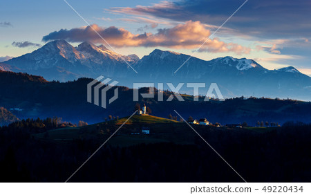 The church of St. Thomas at sunrise, Slovenia. The church of St. Thomas at sunrise, Slovenia. 49220434