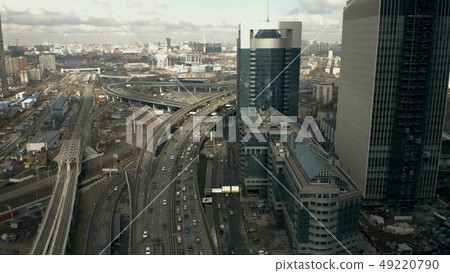 Aerial view of traffic jam on an urban highway 49220790