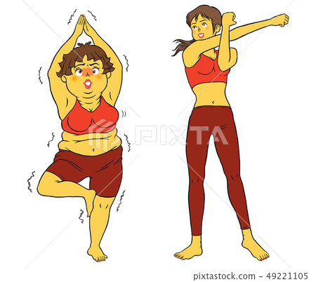 節食瑜伽，苗條女性和胖乎乎的女士 49221105