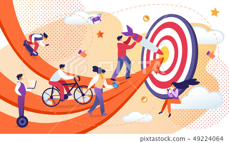 Business People Moving by Arrows to Common Target. Business People Moving by Arrows to Common Target. 49224064
